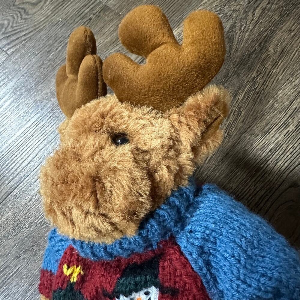 Rare DANDEE Reindeer Plush w Winter Snowman Sweater SAMPLE 14" - Picture 9 of 9